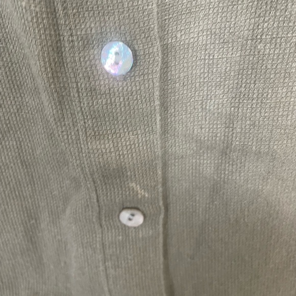 Vintage CHICOS DESIGN olive green linen peal button down shirt size 3 | XL - Picture 5 of 11